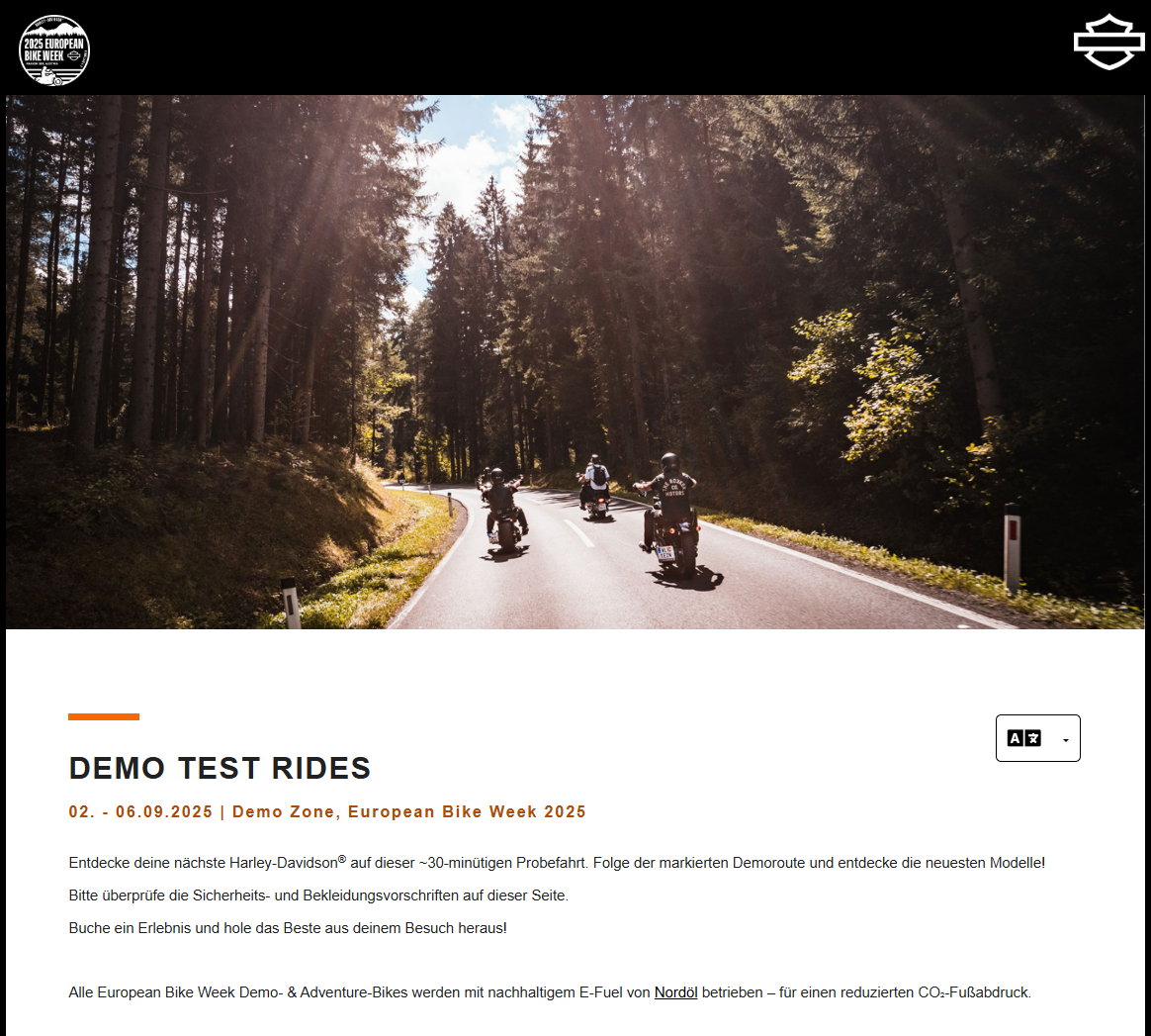 Harley Davidson Demo Test Rides Demo test rides with Harley-Davidson motorcycles