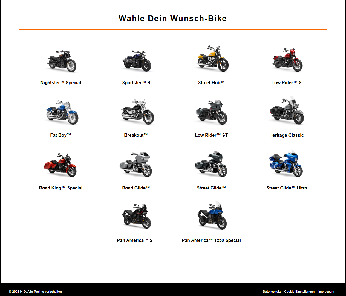 Harley Davidson Vehicle Selection Various Harley-Davidson motorcycles