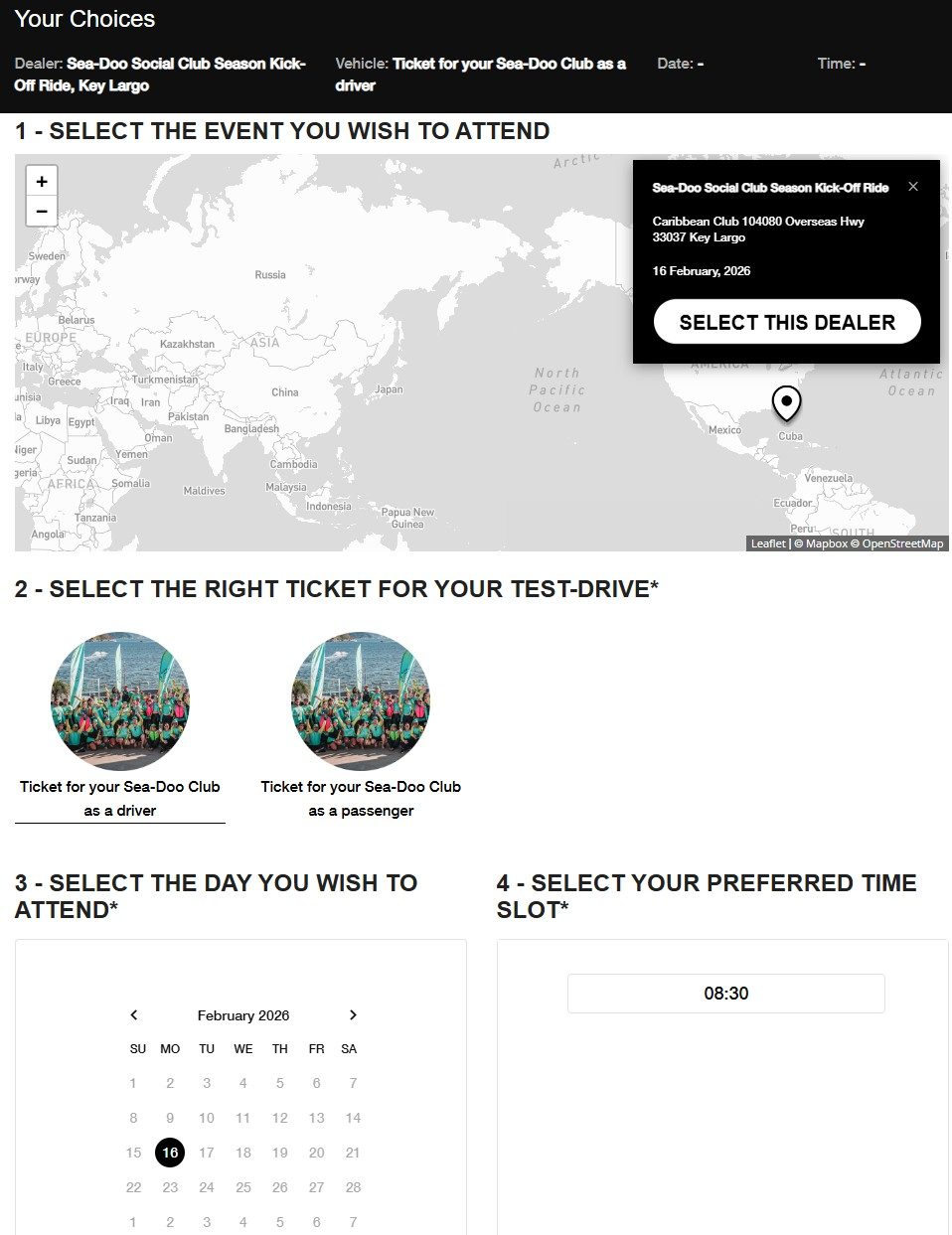 Selection for Sea-Doo test drive tickets